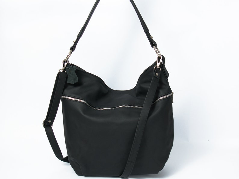 Black LEATHER HOBO Bag Crossbody Bag Everyday Natural Leather Bag, Simple Slouchy Shoulder Bag image 1