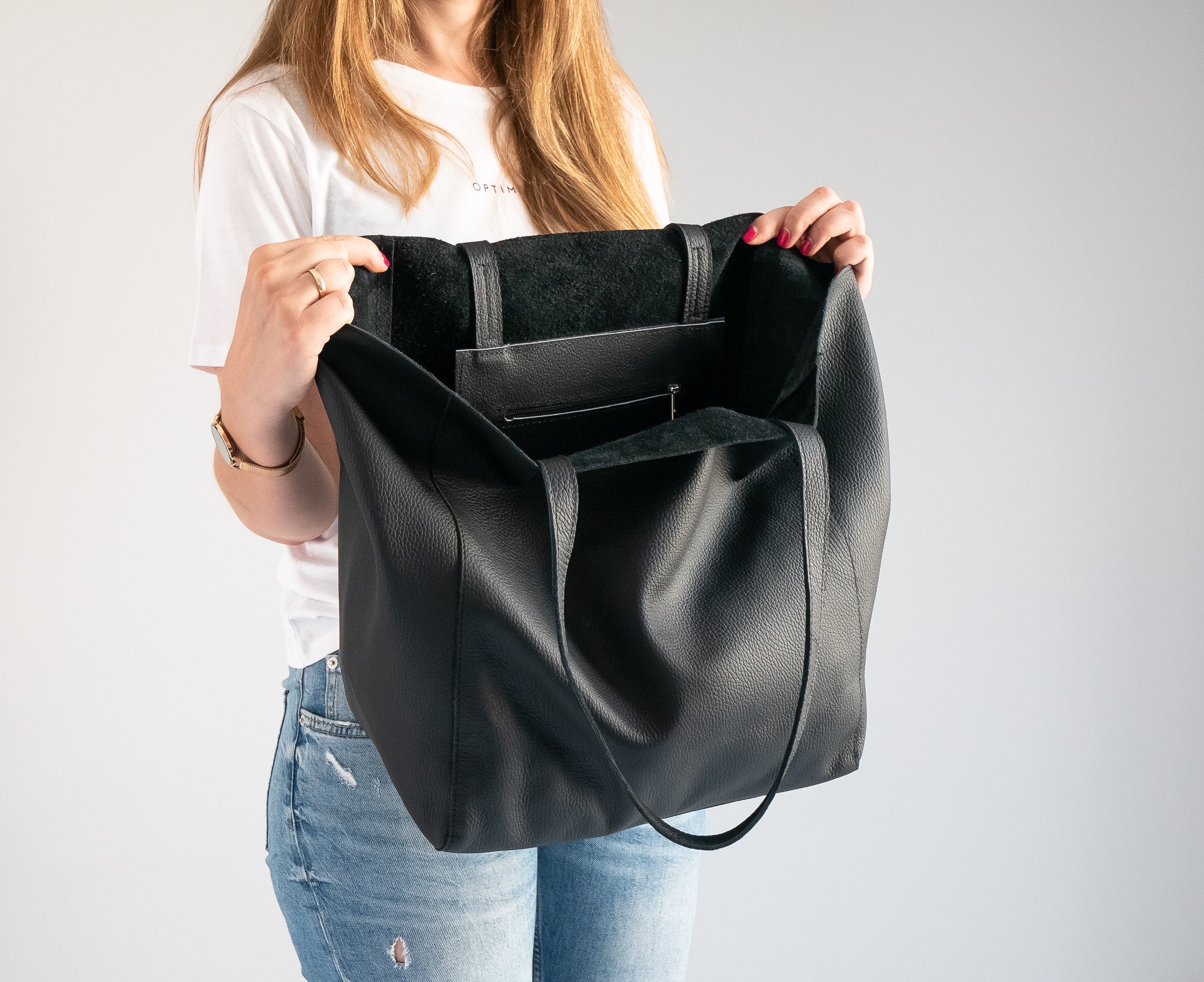 Buy OVERSIZED Tote Bag, BLACK Leather Shopper, SOFT Leather Handbag, Large  Shopper, Shopper Bag, Handbag, Large Black Shopper, Everyday Tote Online in  India 