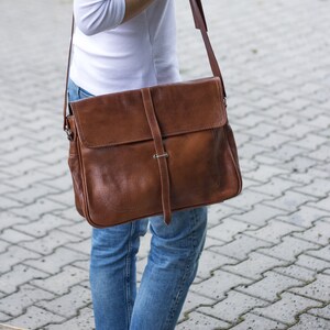 Duża torba kurierska, skórzana torba na teczkę, skórzana torba na laptopa, torba na ramię, skórzana torba crossbody skórzany tornister, koniak Messenger zdjęcie 6