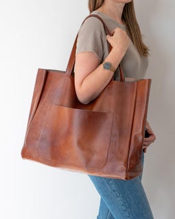 LARGE SHOULDER Bag, COGNAC Brown Oversize Leather Bag, Large