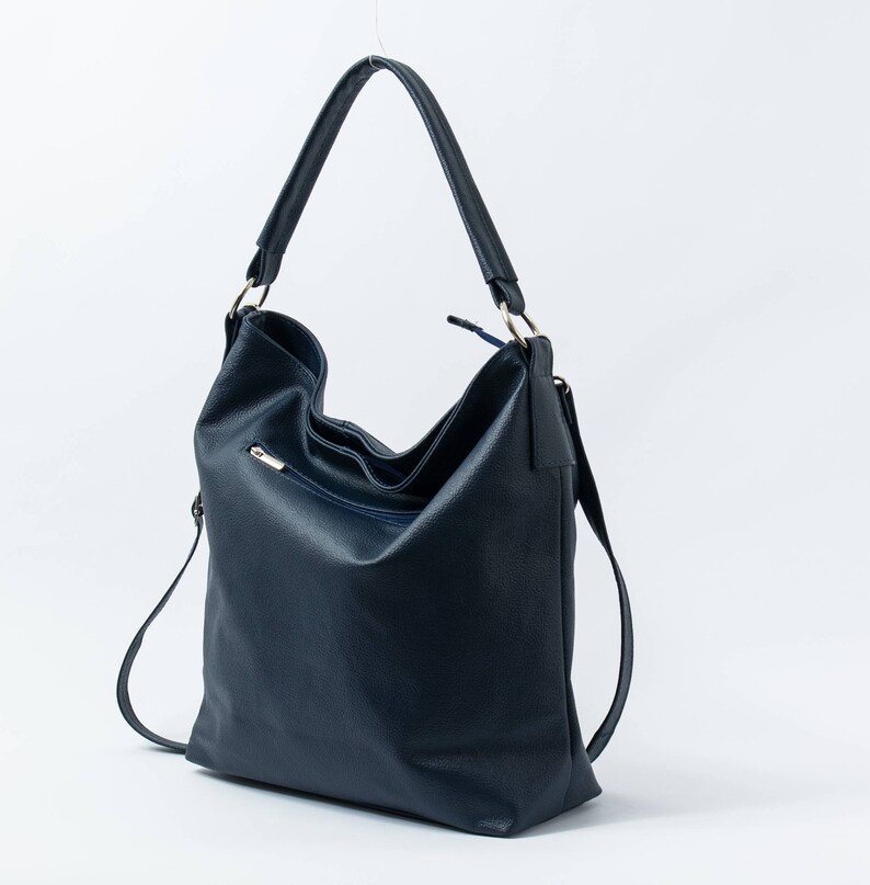 LEATHER HOBO BAG Navy Blue Leather Handbag Everyday Tote Etsy