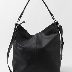 LEATHER HOBO BAG, Black Leather Handbag, Everyday Tote Bag, Crossbody Bag, Laptop Leather Shoulder Bag, Leather Bag, Hobo Bag, Everyday Bag image 2