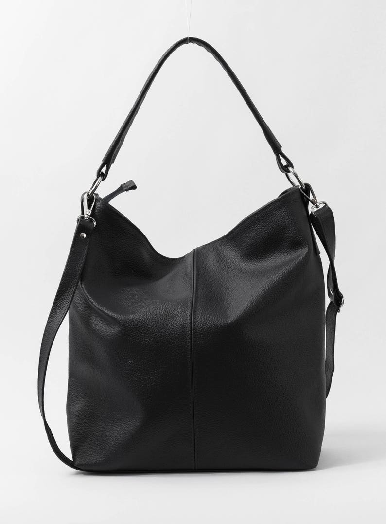 LEATHER HOBO BAG, Black Leather Handbag, Everyday Tote Bag, Crossbody Bag, Laptop Leather Shoulder Bag, Leather Bag, Hobo Bag, Everyday Bag image 2