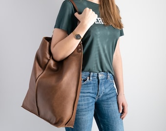 Large Dark BROWN Leather HOBO Bag, Oversized Shopper Bag - Dark Brown Bag - Large Purse - Everyday bag for women -  Brown Leather Handbag