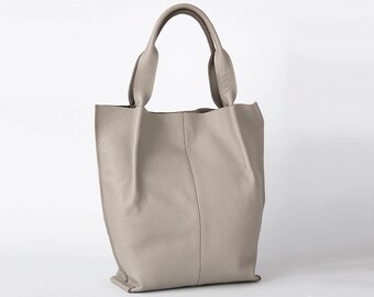 Leather Tote Bag, Large Handbag, Leather Shopper Bag, Large Tote Bag, Shoulder Bag, Leather Purse, Gift For Her, Beige Leather Tote