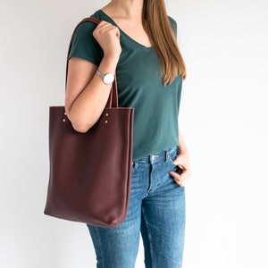 Burgundy LEATHER TOTE Bag - Red Leather Purse - Natural Leather Book Bag - Womens Tote bag - Leather Handbag - Tote Bag - Simple Bag image 3