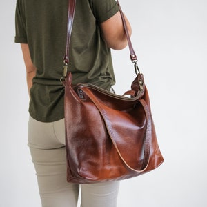 BROWN Leather SHOULDER Bag, Shopper Bag for Woman COGNAC Brown Tote Bag ...