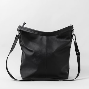 LEATHER HOBO BAG, Black Leather Handbag, Everyday Tote Bag, Crossbody Bag, Laptop Leather Shoulder Bag, Leather Bag, Hobo Bag, Everyday Bag image 1