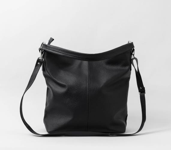 LEATHER HOBO BAG Black Leather Handbag Everyday Tote Bag - Etsy
