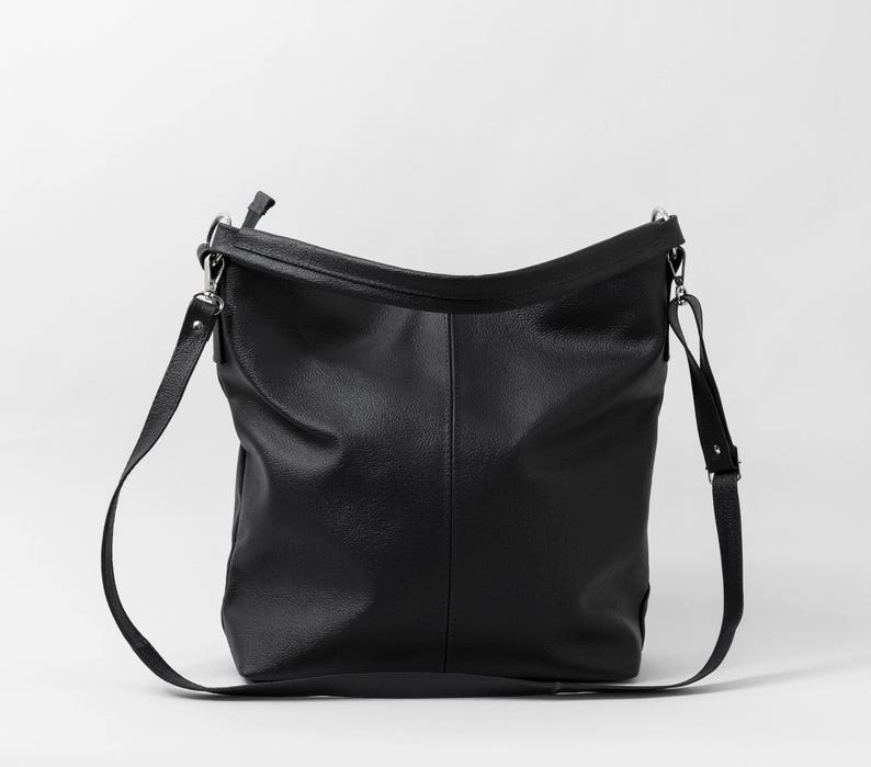 LEATHER HOBO BAG, Black Leather Handbag, Everyday Tote Bag, Crossbody Bag, Laptop Leather Shoulder Bag, Leather Bag, Hobo Bag, Everyday Bag image 1