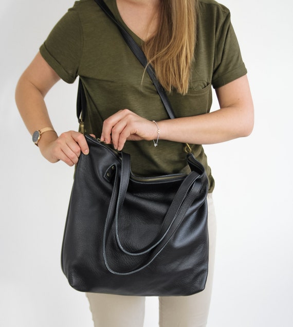 large black leather crossbody bag