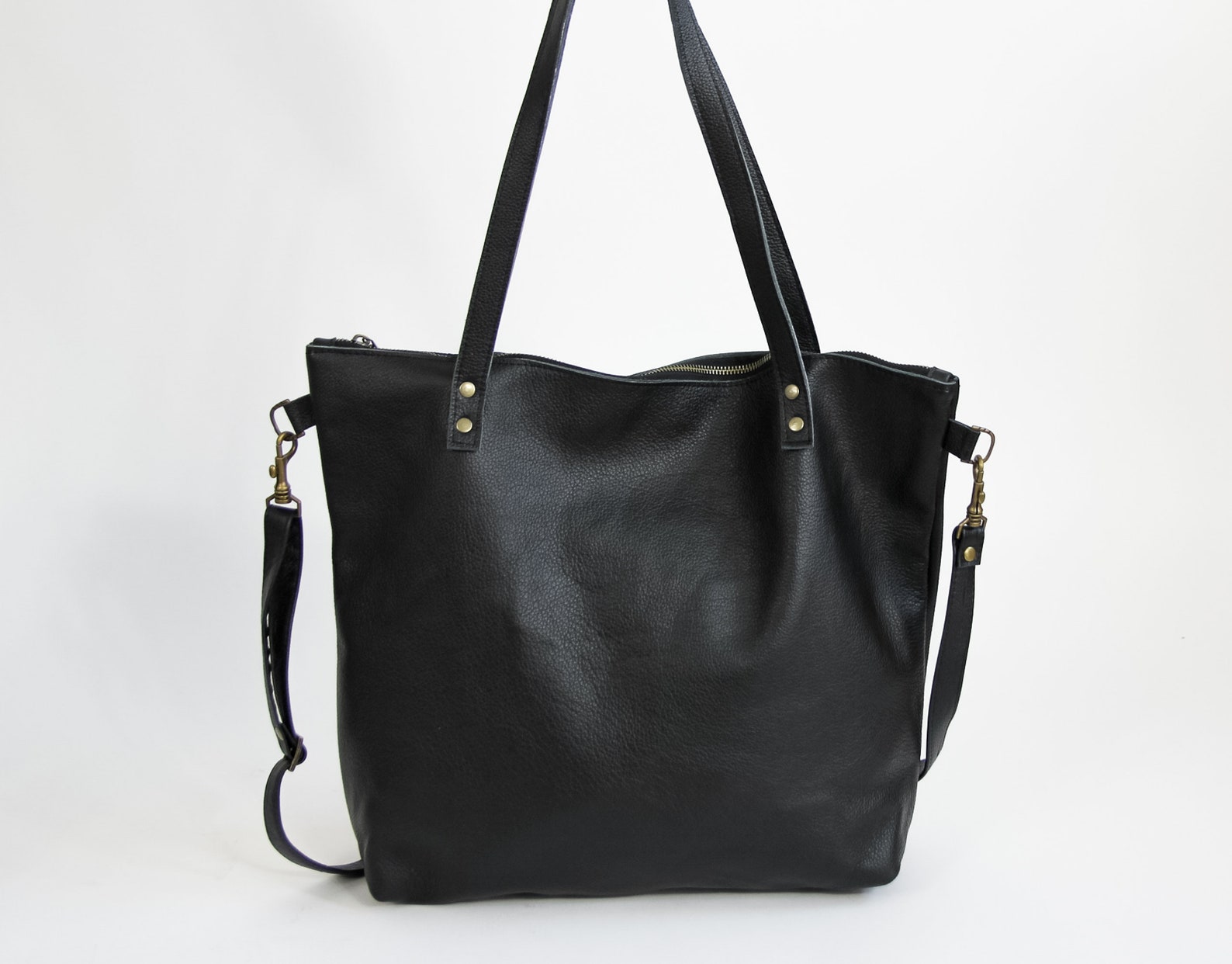 BIG BLACK Shoulder Bag Leather Shopper Bag for Woman Black | Etsy
