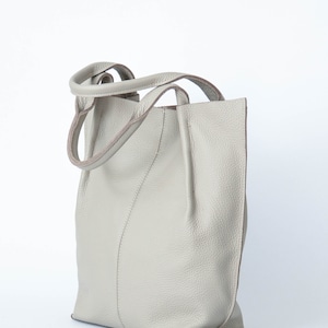 Leather Shopper Bag, Leather Tote Bag, Large Tote Bag, Large Handbag, Shoulder Bag, Leather Purse, Elegant Accessory,Dove White Leather Tote