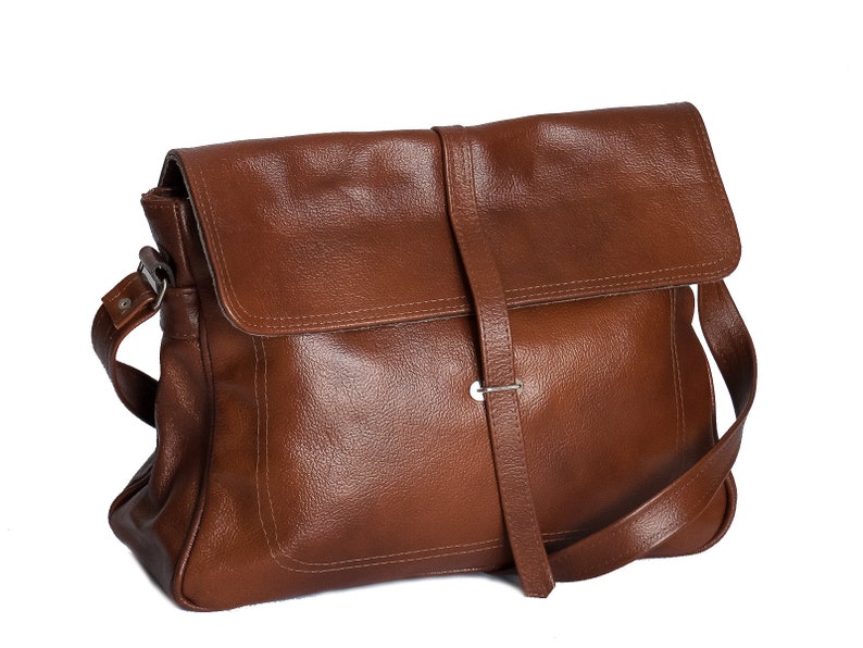 Leather Messenger Bag, Leather Briefcase Bag, Leather Bag, Shoulder Bag, Crossbody Leather Bag Leather Satchel, Cognac Brown Messenger image 2