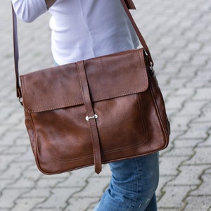 Duża torba kurierska, skórzana torba na teczkę, skórzana torba na laptopa, torba na ramię, skórzana torba crossbody skórzany tornister, koniak Messenger zdjęcie 5