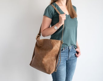 Light Brown CONVERTIBLE Backpack, Leather BACKPACK PURSE, Shoulder Bag, Distressed Leather Hobo Bag, Crossbody Antiqued Leather Handbag