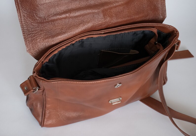 Leather Messenger Bag, Leather Briefcase Bag, Leather Bag, Shoulder Bag, Crossbody Leather Bag Leather Satchel, Cognac Brown Messenger zdjęcie 9