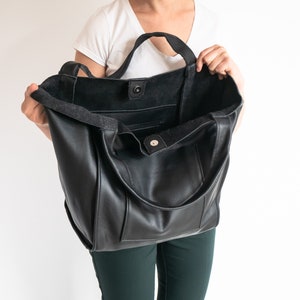 BLACK LEATHER Tote Bag, Slouchy BLACK Tote, Weekender Oversize Bag, Large Handbag for Women, EveryDay Shopper, Leather Purse, Black Hobo