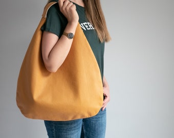 Gelbe LEDER HOBO Tasche - Oversize Schultertasche - Jeden Tag Leder Geldbörse - Weiche Lederhandtasche für Frauen, Gelbe Hobo Tasche