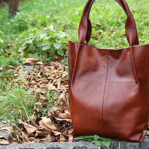 BROWN LEATHER TOTE Bag, Large Handbag, Leather Shopper Bag, Large Tote Bag, Shoulder Bag, Leather Purse, Cognac Brown Leather Tote