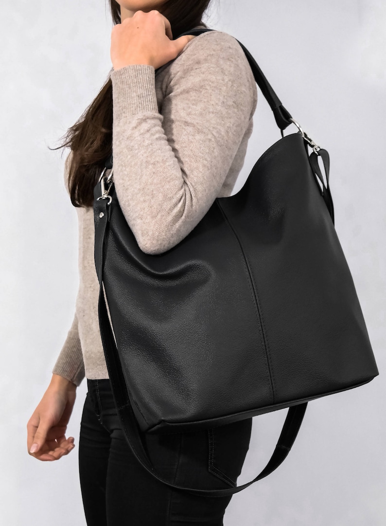 LEATHER HOBO BAG Black Leather Handbag Everyday Tote Bag Etsy