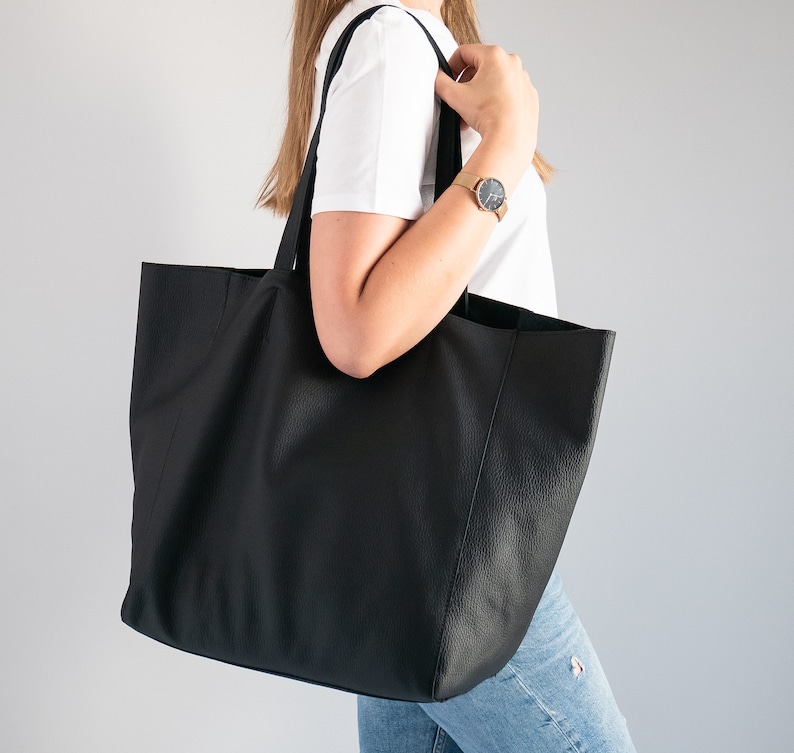 OVERSIZED Tote Bag SCHWARZer Leder Shopper WEICHE Leder Etsy.de