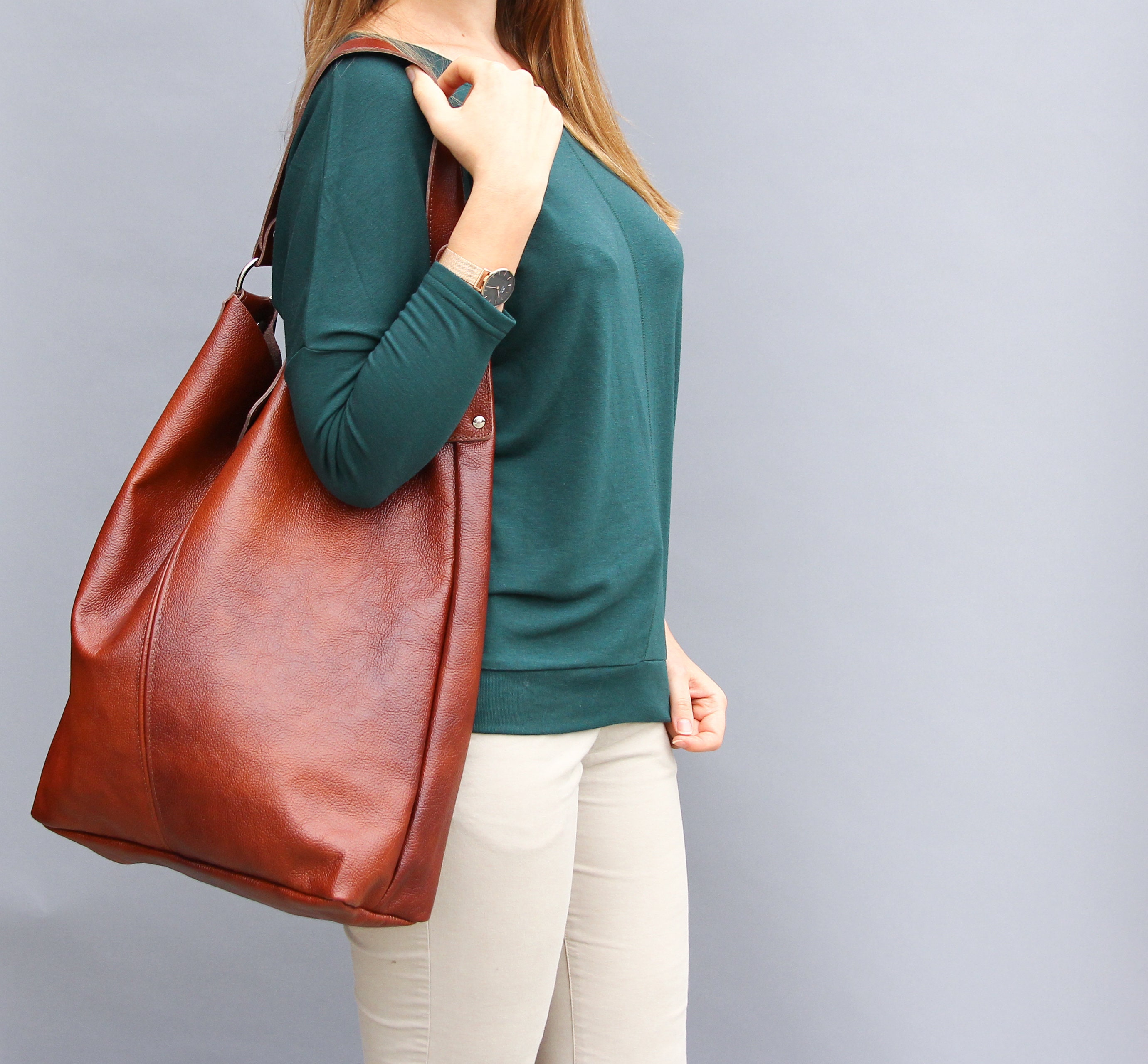 Cognac Brown OVERSIZE SHOPPER Bag Big Shoulder Bag XXL Etsy