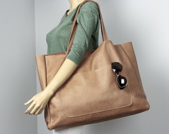 Light Brown OVERSIZE Leather TOTE Bag, Shopping Bag, Leather Purse, Big Shoulder Bag, Leather Bag, Everyday Tote, Extra Large Tote, Big Bag