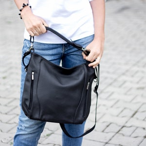 Bolso de hombro de piel - Bolso de piel HOBO - Bolso bandolera de piel para uso diario - Bolso de piel negro