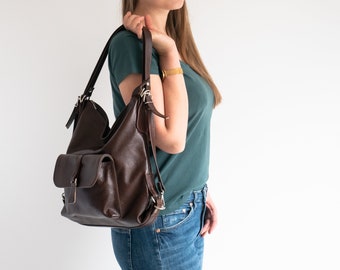 BROWN Leather Backpack, Chocolate BROWN Leather Rucksack, Womens Rucksack Backpack for Her, Laptop Backpack, Leather Handbag, School Bag