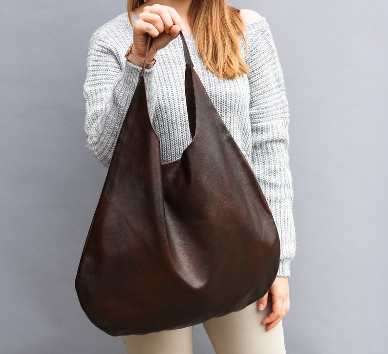 LEATHER HOBO Bag BROWN Oversize Shoulder Bag Everyday Etsy