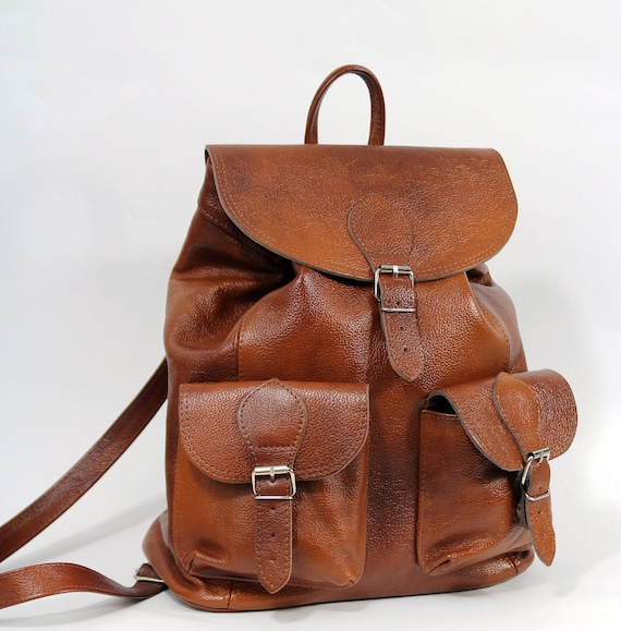 cognac leather backpack