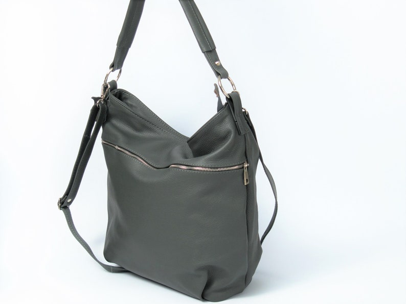 Gray LEATHER HOBO Bag - Crossbody Bag - Everyday Natural Leather Bag, Simple Slouchy Shoulder Bag image 7