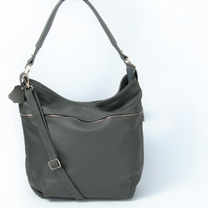 Gray LEATHER HOBO Bag - Crossbody Bag - Everyday Natural Leather Bag, Simple Slouchy Shoulder Bag image 6