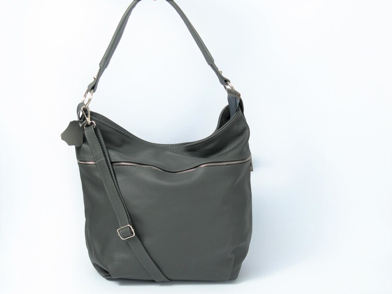 Sac HOBO en cuir gris sac à bandoulière sac en cuir naturel de tous les jours, sac à bandoulière souple simple image 6