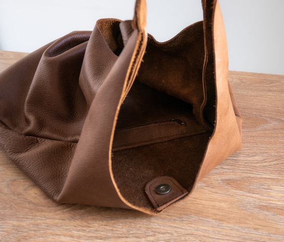Brown LEATHER HOBO Bag - BROWN Oversize Shoulder Bag