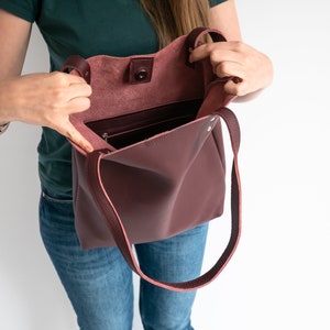 Burgundy LEATHER TOTE Bag - Red Leather Purse - Natural Leather Book Bag - Womens Tote bag - Leather Handbag - Tote Bag - Simple Bag image 8