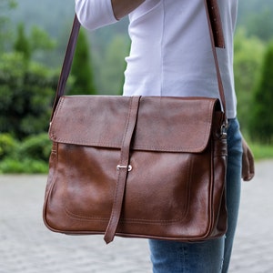 Leather Messenger Bag, Leather Briefcase Bag, Leather Bag, Shoulder Bag, Crossbody Leather Bag Leather Satchel, Cognac Brown Messenger image 6