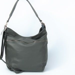Sac HOBO en cuir gris sac à bandoulière sac en cuir naturel de tous les jours, sac à bandoulière souple simple image 5