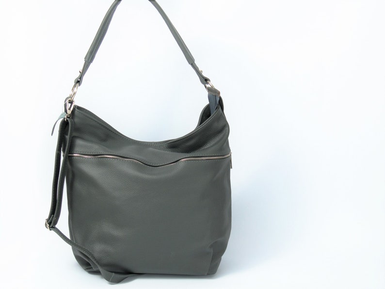 Gray LEATHER HOBO Bag - Crossbody Bag - Everyday Natural Leather Bag, Simple Slouchy Shoulder Bag image 5