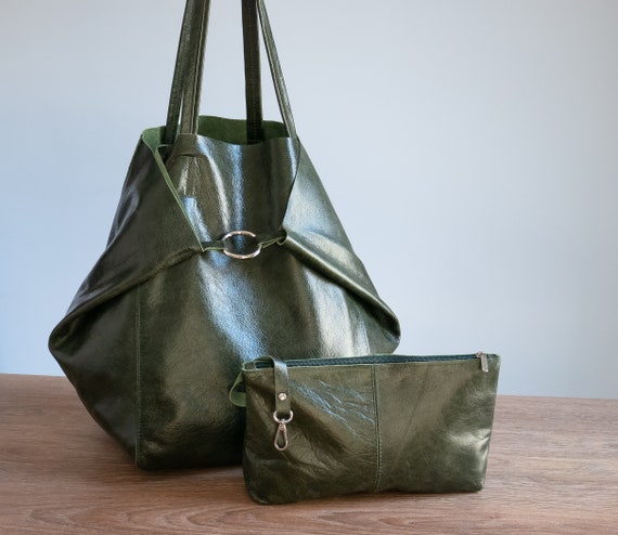 Jumbo GG large tote bag in dark green leather