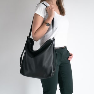 Sac à dos NOIR CONVERTIBLE, sac à bandoulière, sac à main en cuir, sac hobo en cuir naturel, sac à main en cuir bandoulière, cartable
