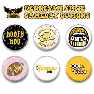Kennesaw State Gameday Button Collection – Hooty Hoo Tailgate Pins | KSU Spirit Buttons | Saturdays in Fifth Third