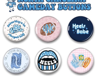 North Carolina Gameday Button Collection – Tar Heel Tailgate Pins | UNC Spirit Buttons | Saturdays in Chapel Hill