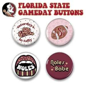 Florida State Gameday Button Collection – FSU Spirit Pins | Saturdays in Tally | Noles Tailgate Flair Garnet & Gold