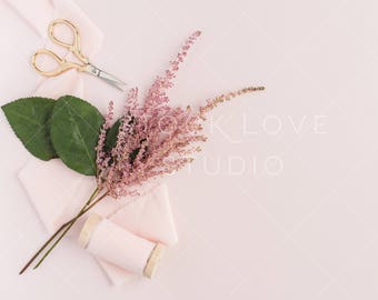 Download Free Styled Stock Photography | Stationery Mockup | Pink Floral | Mockup | Horizontal | Pink Background PSD Template