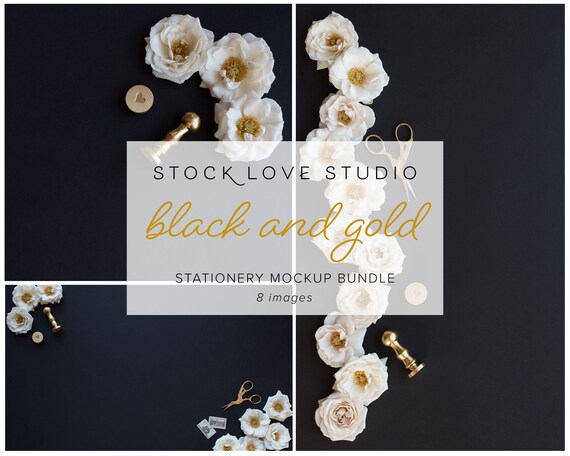Black Gold Invitation Mockup Bundlestationery Stock Image Bundle