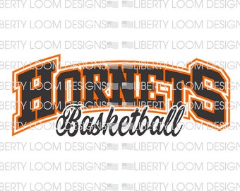 May include: A black and orange graphic design with the text "HORNETS Basketball" in a bold, stylized font.