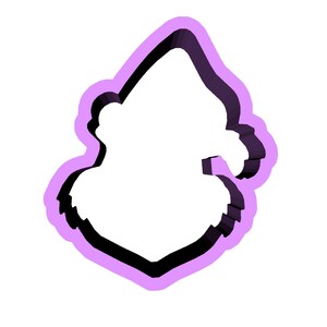 Könnte beinhalten: Ein Ausstecher in Form eines Kopfes einer Figur, mit schwarzem Innenraum und lavendelfarbener Umrandung. Das Design ist eine Silhouette eines Gesichts mit spitzem Hut und Bart. Der Ausstecher befindet sich auf weißem Hintergrund.