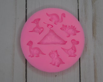 Dinosaur Silicone Mold – 7pc Mini Dino Mold for Fondant, Chocolate, Resin & Crafts